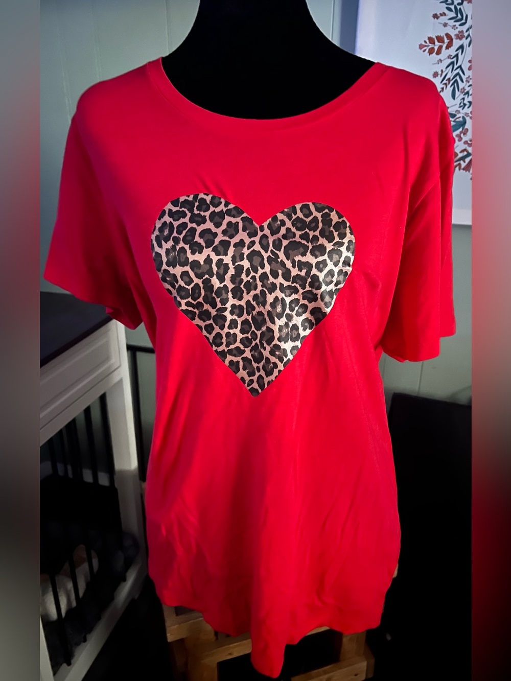 J. Crew Red Short Sleeve Tee with Leopard Heart Graphic